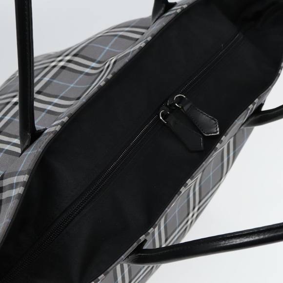 Burberrys Nova Check Blue Label Tote Bag Nylon Silver Gray Auth bs18621 - Picture 6 of 16